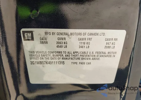 2009 Chevrolet Impala Ls from USA, damaged, VIN 2G1WB57K491111315